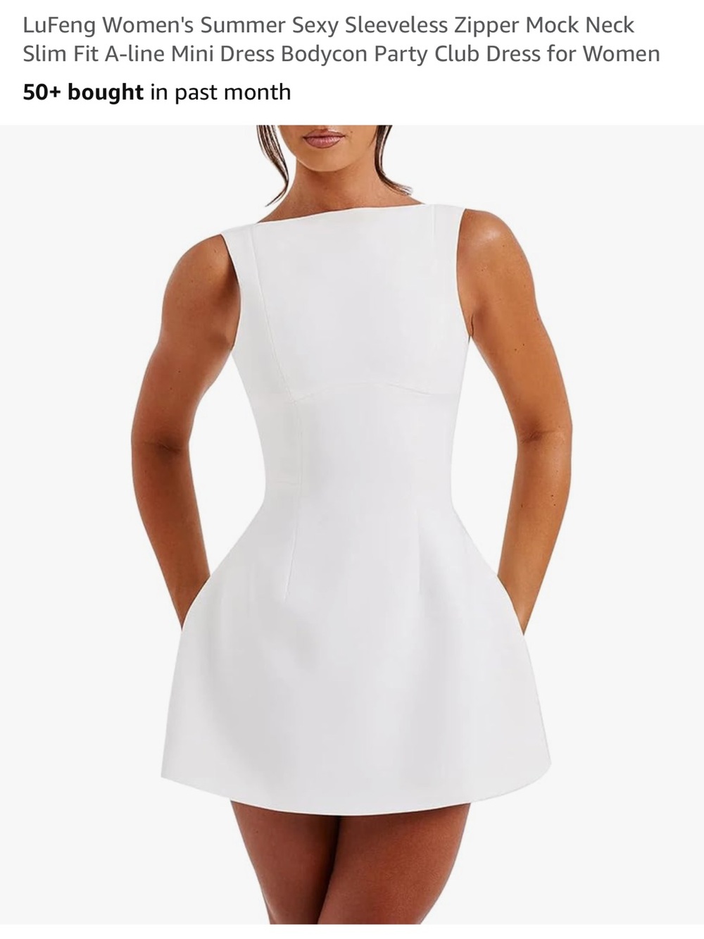 White Sleeveless Mock Neck A-Line Mini Dress